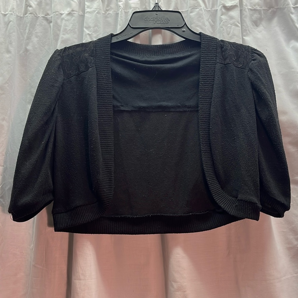 Black shrug with lace across top & back